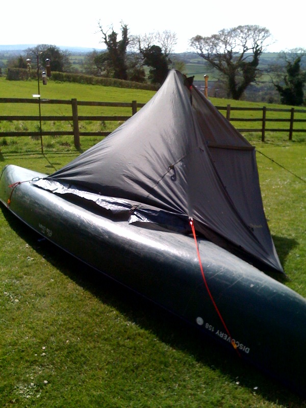Tarp is held up by a paddle and secured to the canoe giving extreme stability without the need for pegging.