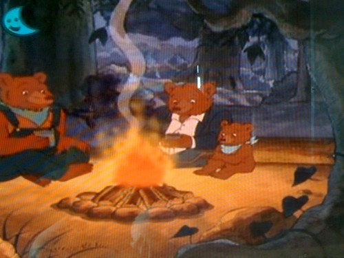 The Bears keeping warm by the fire...